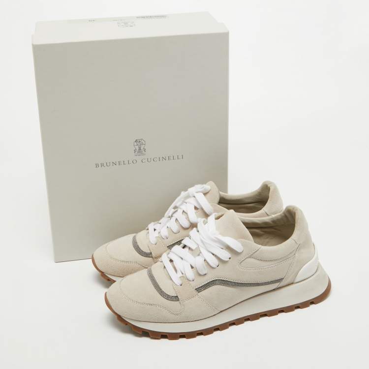 Pre Owned Brunello Cucinelli Light Grey Suede Low Top Sneakers Size 39