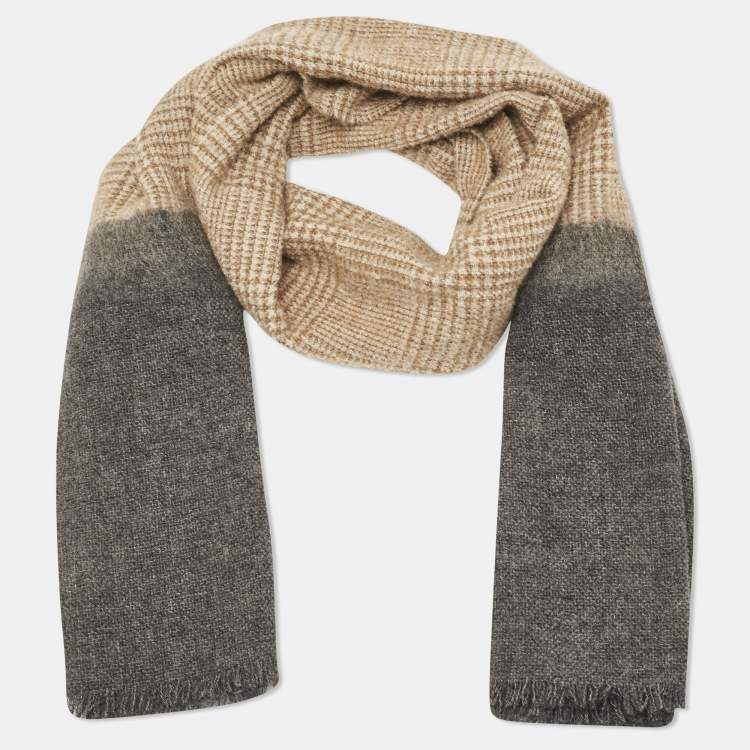 Pre Owned Brunello Cucinelli Brown/Grey Checks Cashmere Blend Scarf 