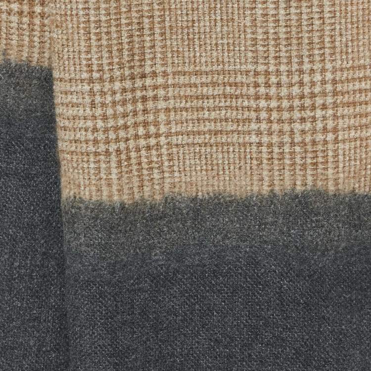 Pre Owned Brunello Cucinelli Brown/Grey Checks Cashmere Blend Scarf 