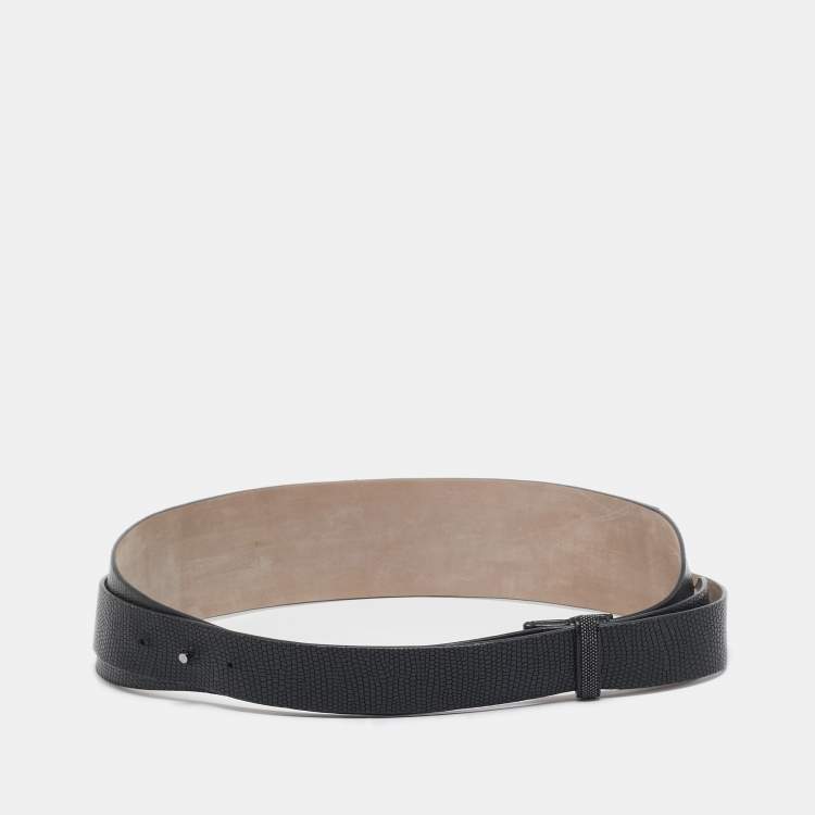 Pre Owned Brunello Cucinelli Black Lizard Embossed Leather Waist Belt M