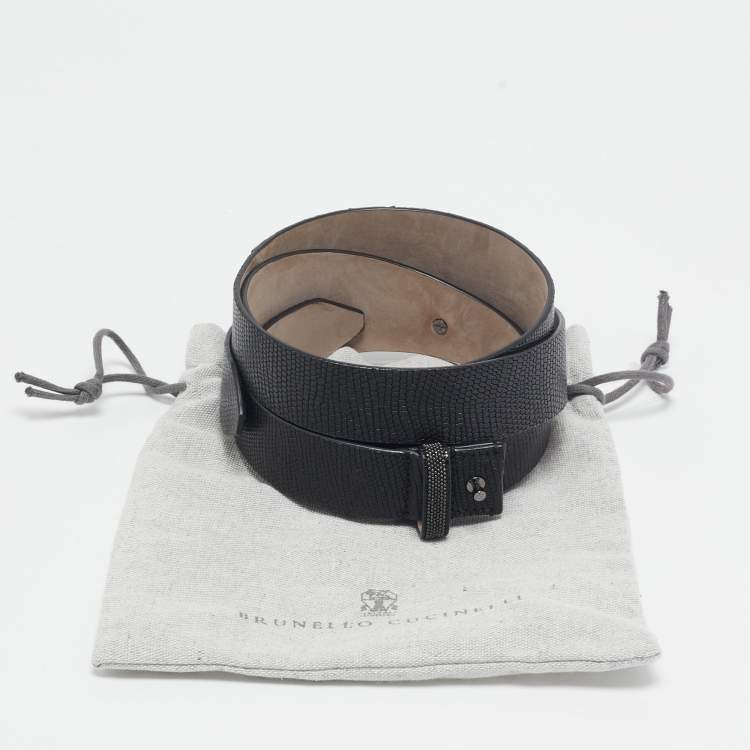 Pre Owned Brunello Cucinelli Black Lizard Embossed Leather Waist Belt M