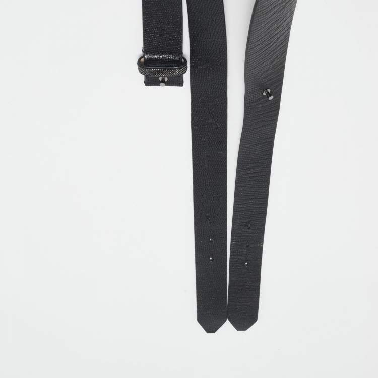 Pre Owned Brunello Cucinelli Black Lizard Embossed Leather Waist Belt M