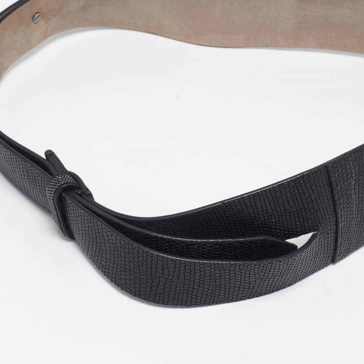 Pre Owned Brunello Cucinelli Black Lizard Embossed Leather Waist Belt M