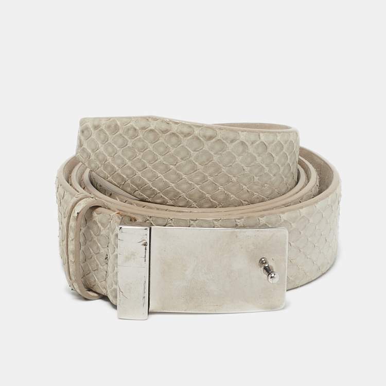 Pre Owned Brunello Cucinelli Light Grey Snakeskin Buckle Belt L