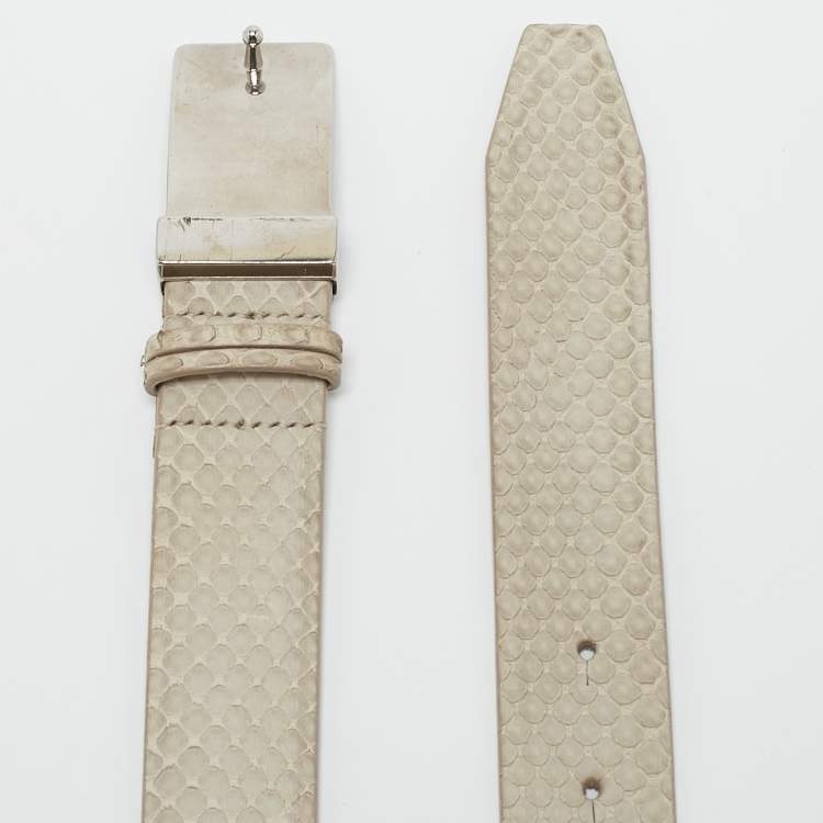 Pre Owned Brunello Cucinelli Light Grey Snakeskin Buckle Belt L