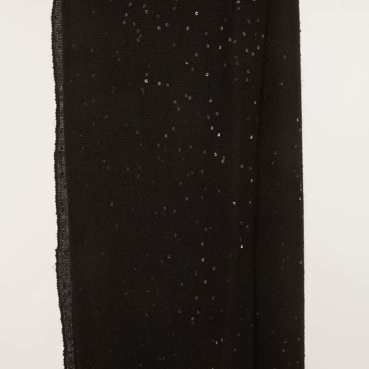 Pre Owned Brunello Cucinelli Black Sequined Cashmere & Silk Diamond Yarn Scarf