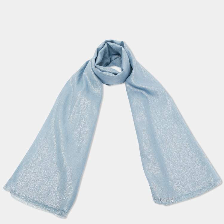 Pre Owned Brunello Cucinelli Blue Lurex Detail Cashmere Blend Scarf