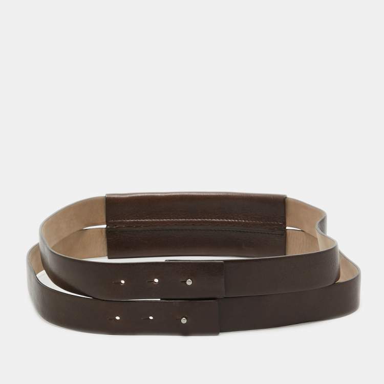 Pre Owned Brunello Cucinelli Dark Brown Leather Double Wrap Waist Belt M