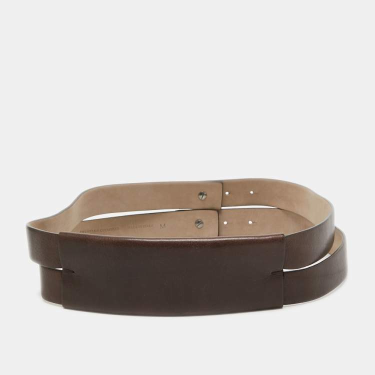 Pre Owned Brunello Cucinelli Dark Brown Leather Double Wrap Waist Belt M