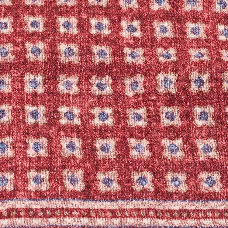 Pre Owned Brunello Cucinelli Red Printed Linen Blend Handkerchief 
