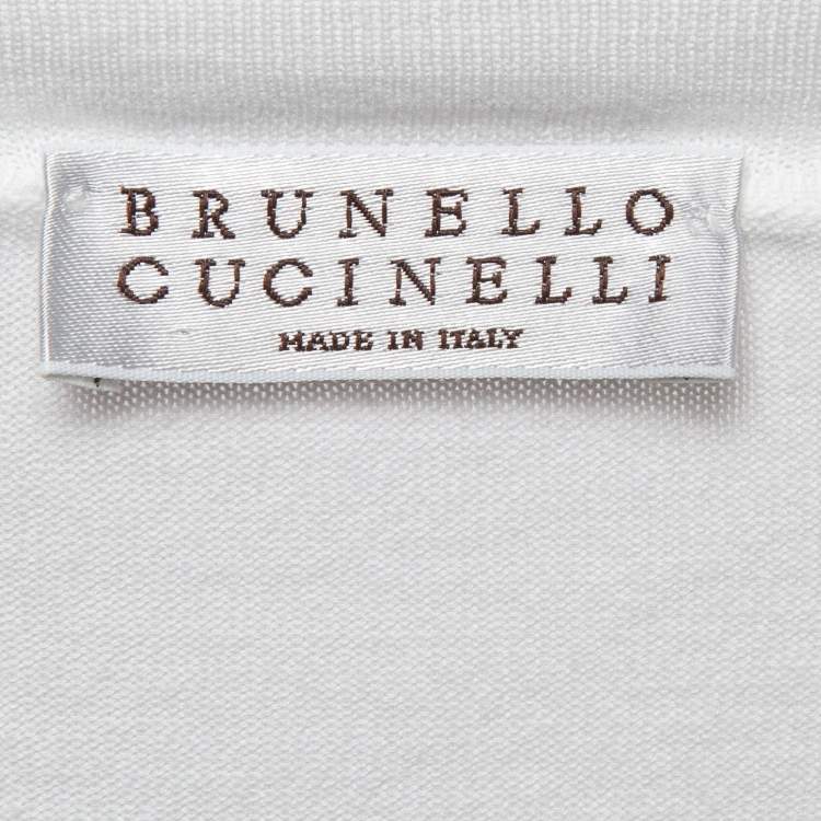 Pre Owned Brunello Cucinelli White Cotton Knit V-Neck Sweatshirt S