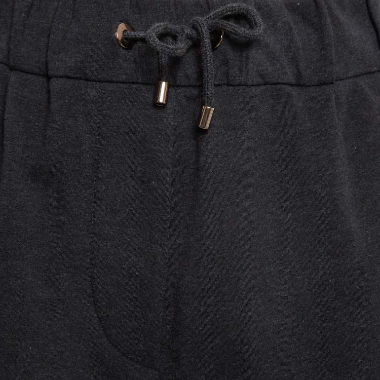 Pre Owned Brunello Cucinelli Grey Embellished Cotton Knit Hot Pants L