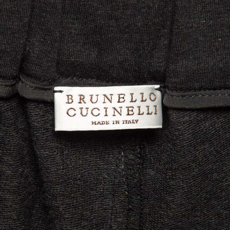 Pre Owned Brunello Cucinelli Grey Embellished Cotton Knit Hot Pants L