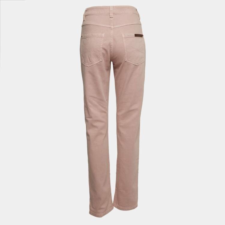 Pre Owned Brunello Cucinelli Pink Denim Straight Leg Mid Rise Jeans Waist 30"
