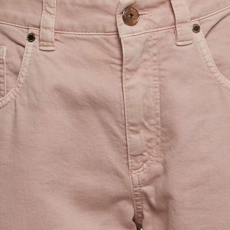 Pre Owned Brunello Cucinelli Pink Denim Straight Leg Mid Rise Jeans Waist 30"