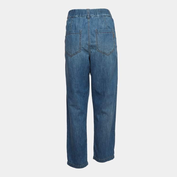 Pre Owned Brunello Cucinelli Blue Denim Elasticated Jeans S Waist 30"