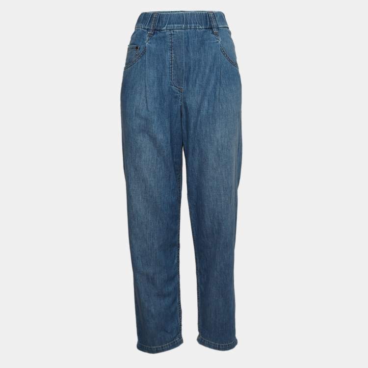 Pre Owned Brunello Cucinelli Blue Denim Elasticated Jeans S Waist 30"