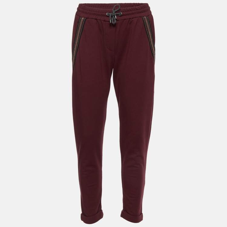 Pre Owned Brunello Cucinelli Burgundy Cotton Knit Pants XS