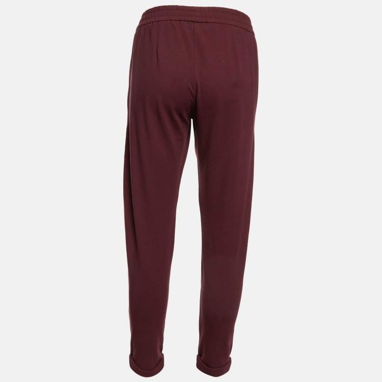 Pre Owned Brunello Cucinelli Burgundy Cotton Knit Pants XS