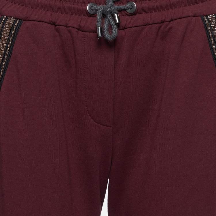 Pre Owned Brunello Cucinelli Burgundy Cotton Knit Pants XS