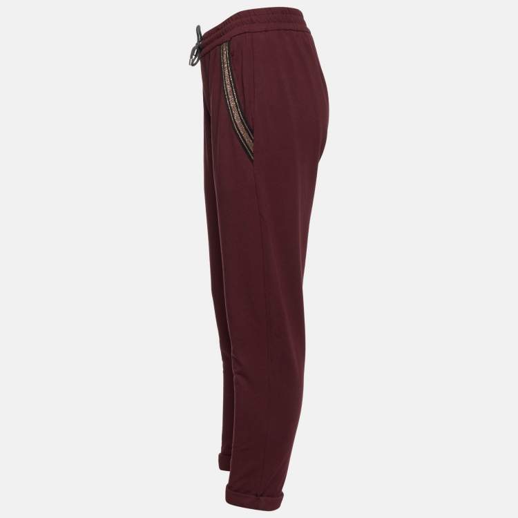 Pre Owned Brunello Cucinelli Burgundy Cotton Knit Pants XS