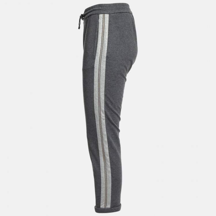 Pre Owned Brunello Cucinelli Grey Cotton Knit Trackpants XS