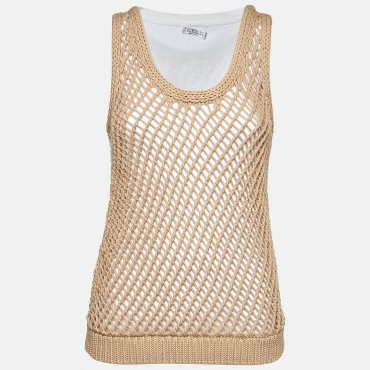 Pre Owned Brunello Cucinelli Brown Cotton Macrame Tank Top M