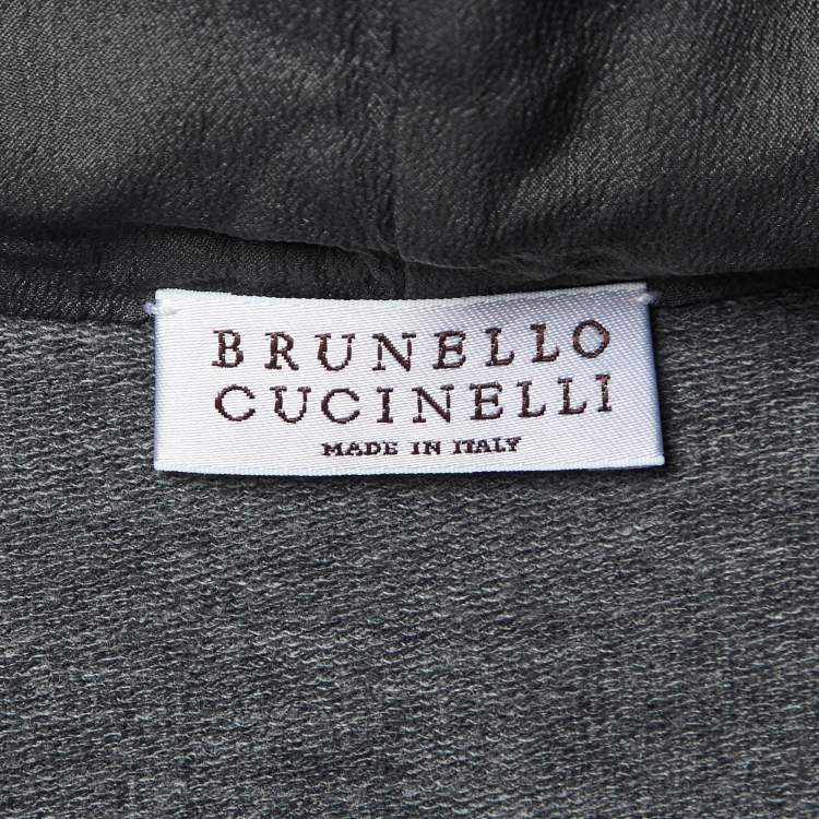 Pre Owned Brunello Cucinelli Grey Cotton Knit Zip-Up Hoodie S