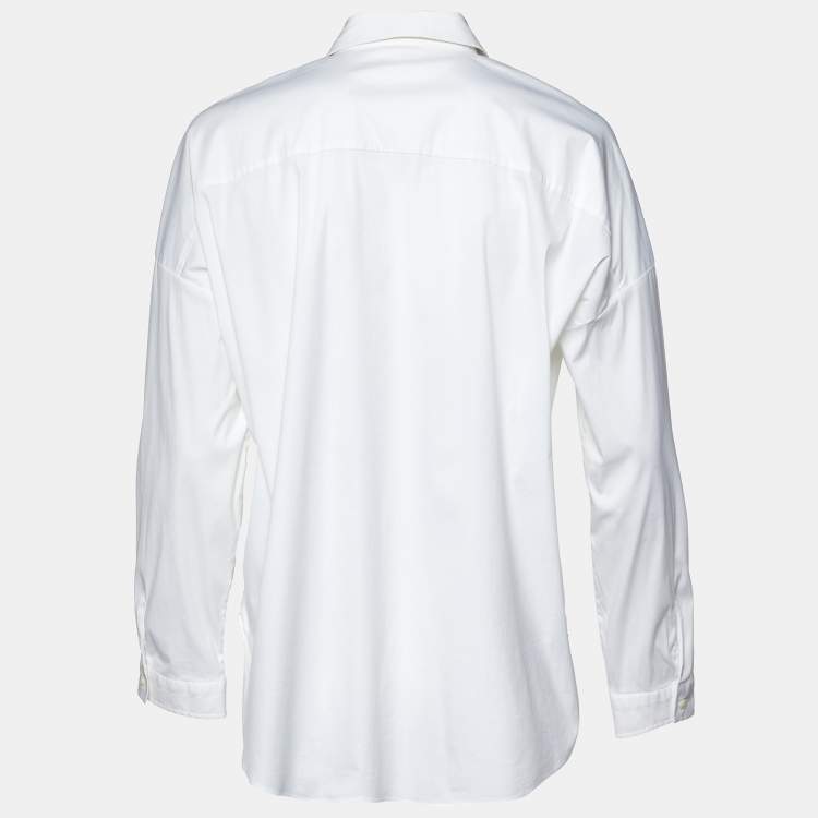 Pre Owned Brunello Cucinelli White Poplin Cotton Shiny Trimmed Shirt M