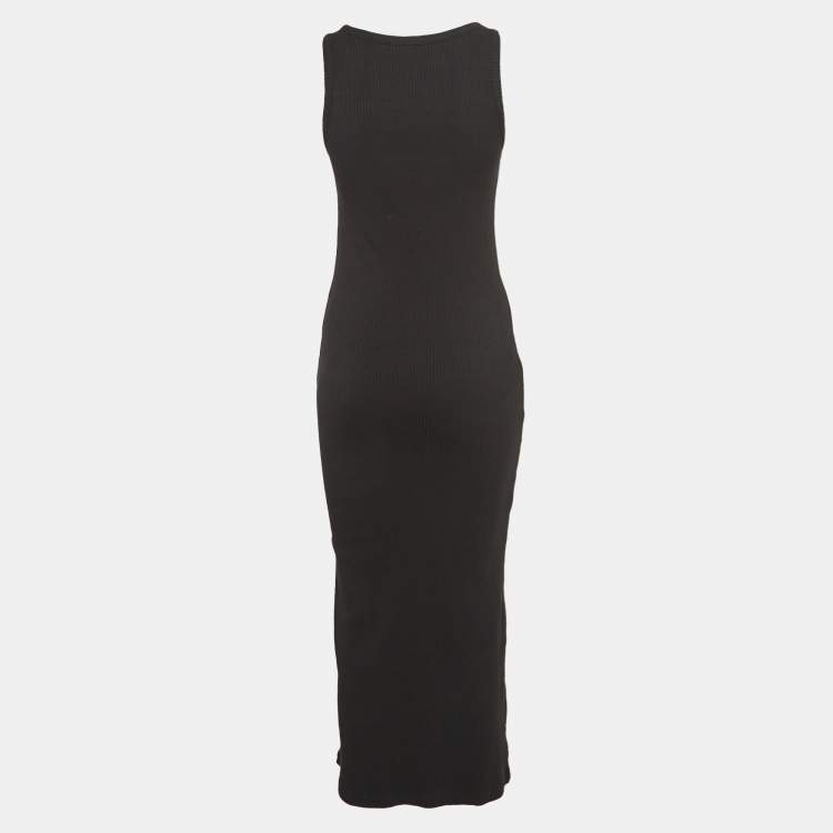 Pre Owned Brunello Cucinelli Black Rib Knit Midi Tank Dress L
