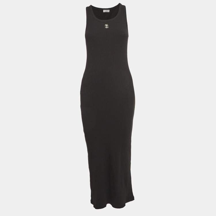 Pre Owned Brunello Cucinelli Black Rib Knit Midi Tank Dress L