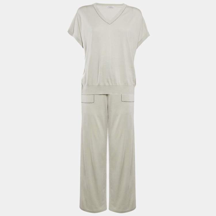 Pre Owned Brunello Cucinelli Green Knit Pant and Top Set M