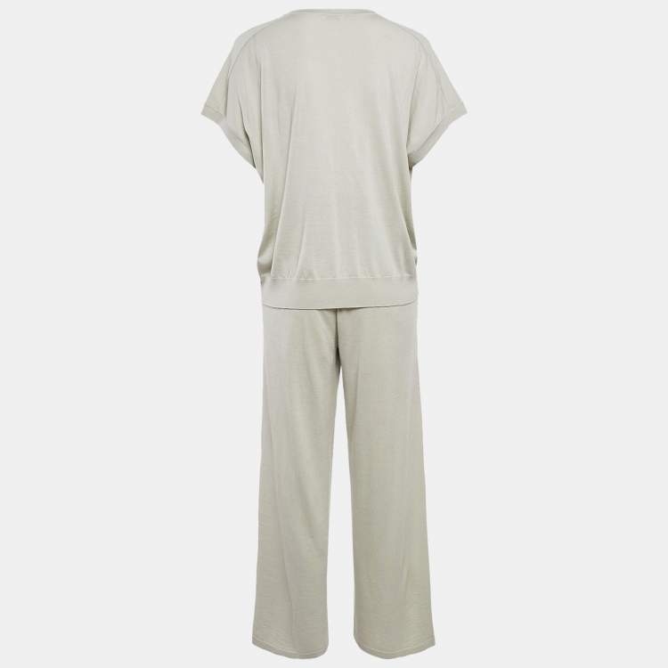 Pre Owned Brunello Cucinelli Green Knit Pant and Top Set M