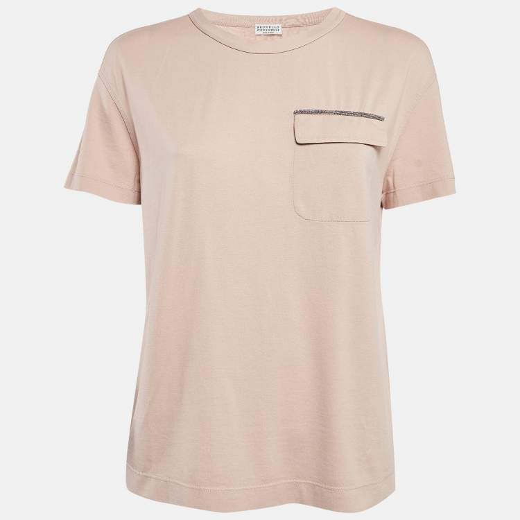 Pre Owned Brunello Cucinelli Nude Pink Cotton Faux Pocket Detail T-Shirt S