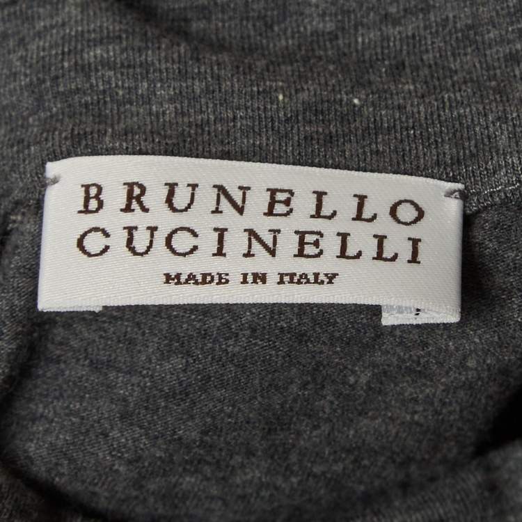 Pre Owned Brunello Cucinelli Grey Cotton Pocket Detail Turtleneck Top M