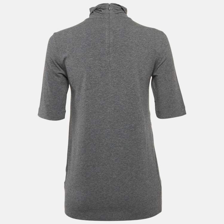 Pre Owned Brunello Cucinelli Grey Cotton Pocket Detail Turtleneck Top M