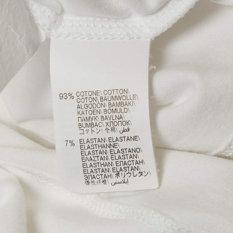 Pre Owned Brunello Cucinelli White Cotton Neck Detail Roll-Up Sleeve Top M