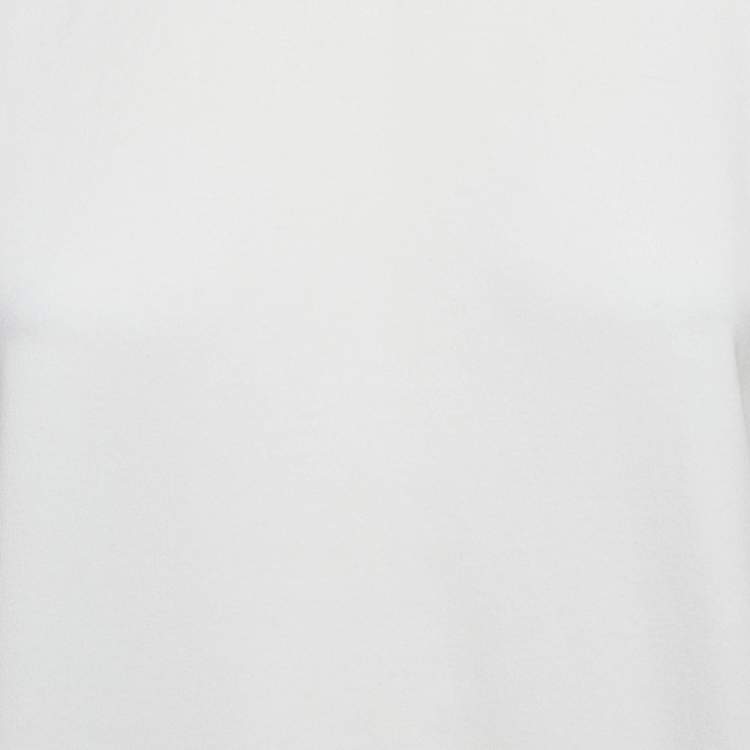 Pre Owned Brunello Cucinelli White Cotton Neck Detail Roll-Up Sleeve Top M