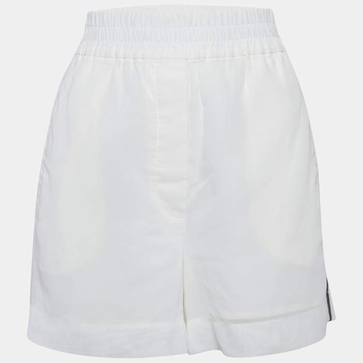Pre Owned Brunello Cucinelli White Cotton Side Embellished Shorts S