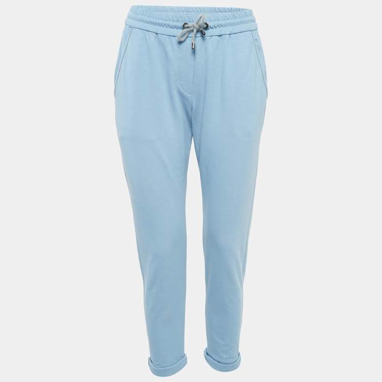 Pre Owned Brunello Cucinelli Blue Cotton Drawstring Sweatpants S