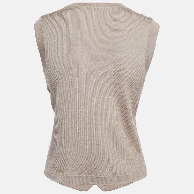 Pre Owned Brunello Cucinelli Beige Rib Knit Button Front Cardigan XS