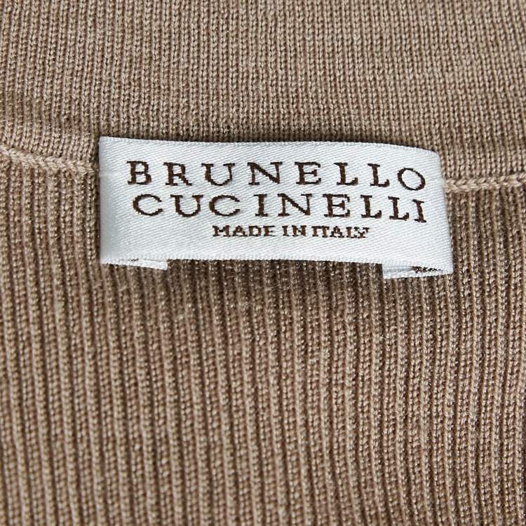 Pre Owned Brunello Cucinelli Beige Rib Knit Button Front Cardigan XS