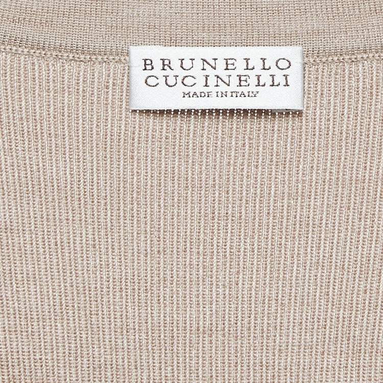 Pre Owned Brunello Cucinelli Beige Rib Knit Button Front Cardigan XS