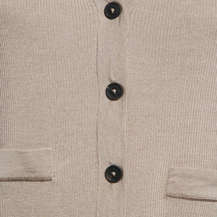 Pre Owned Brunello Cucinelli Beige Rib Knit Button Front Cardigan XS
