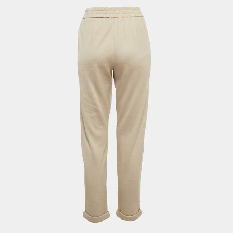 Pre Owned Brunello Cucinelli Beige Jersey Embellished Pocket Sweatpants L