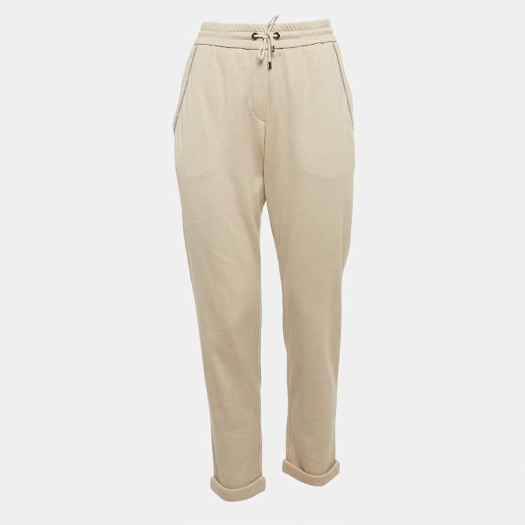 Pre Owned Brunello Cucinelli Beige Jersey Embellished Pocket Sweatpants L