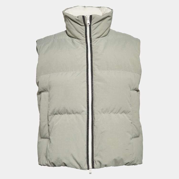 Pre Owned Brunello Cucinelli Green Synthetic Zip-Up Quilted Down Vest S