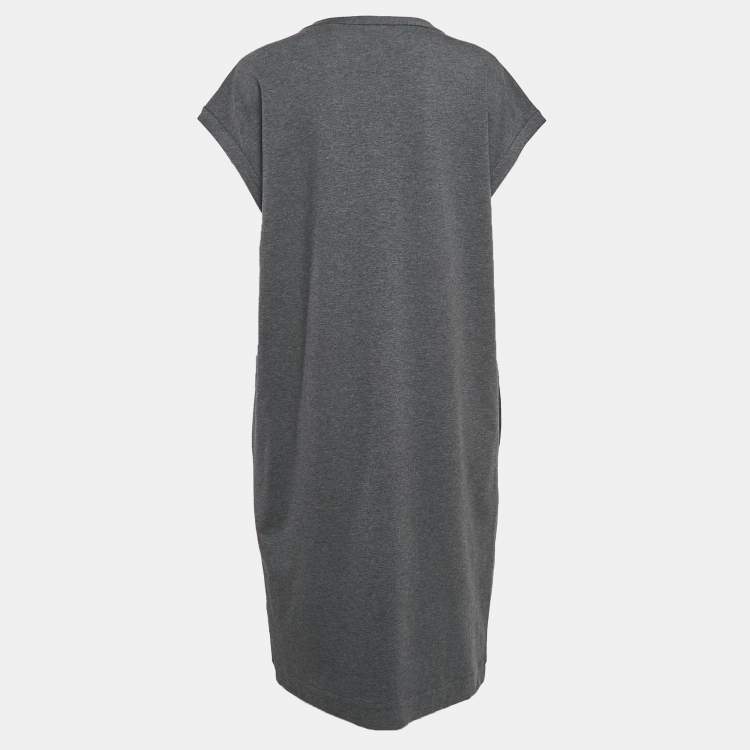 Pre Owned Brunello Cucinelli Grey Logo Embroidered Cotton Sleeveless Short Dress XXL
