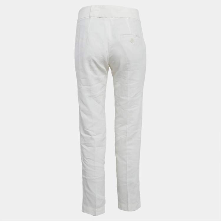 Pre Owned Brunello Cucinelli White Linen Blend Tapered Trousers S