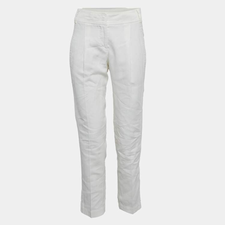 Pre Owned Brunello Cucinelli White Linen Blend Tapered Trousers S